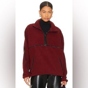 Lamarque Helsa Half-Zip fleece Pullover Size extra small Syrah red Black leather